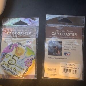 Absorbent Stone Car Coaster - Tropical Flamingo Design